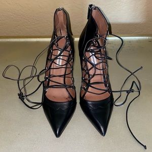 Tabitha Simmons black leather lace-up heels